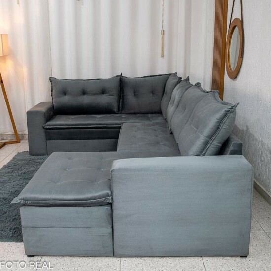 Sof� de Canto Atalanta 3.20 m Chaise Lado Esquerdo Veludo Grafite 213/05