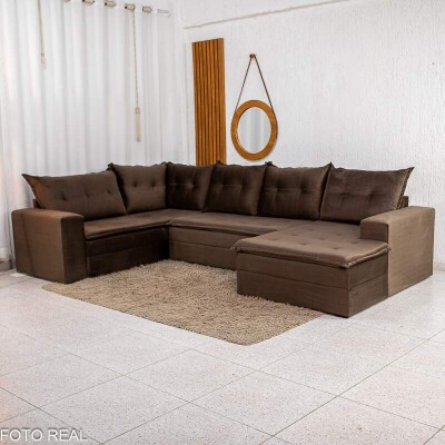 Sof� de Canto Atalanta 3.20m C/Chaise Lado Esquerdo Veludo Marrom 204/06