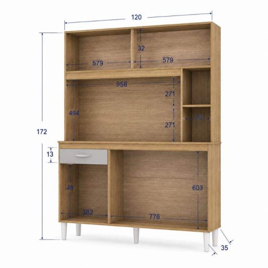 Kit Duda 1.20m 5 Portas Damasco/Off Ripado - Poquema