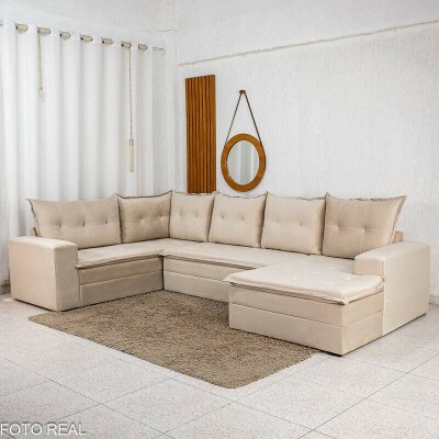 Sof� de Canto Atalanta 3.20m C/Chaise Lado Esquerdo Veludo Bege 209/03