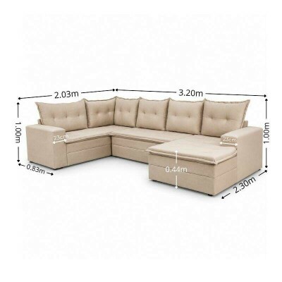 Sof� de Canto Atalanta 3.20m C/Chaise Lado Esquerdo Veludo Bege 209/03