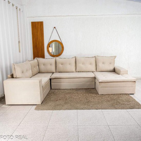 Sof� de Canto Atalanta 3.20 m Chaise Lado Esquerdo Veludo Bege 209/03