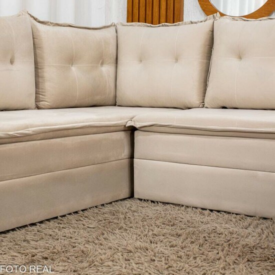 Sof� de Canto Atalanta 3.20 m Chaise Lado Esquerdo Veludo Bege 209/03