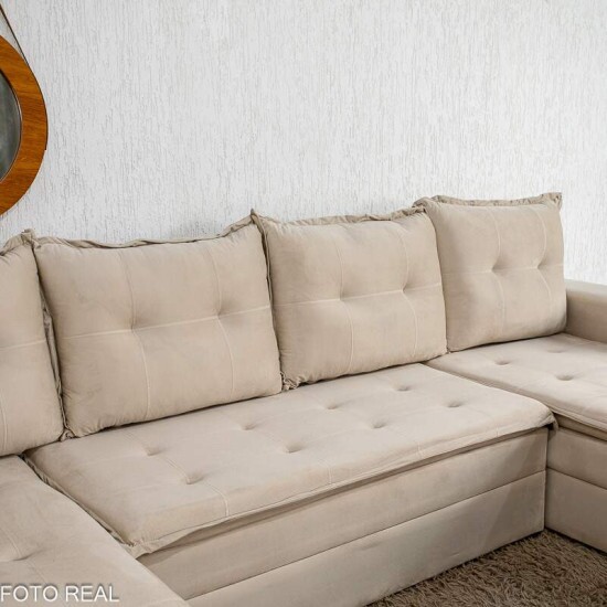 Sof� de Canto Atalanta 3.20 m Chaise Lado Esquerdo Veludo Bege 209/03