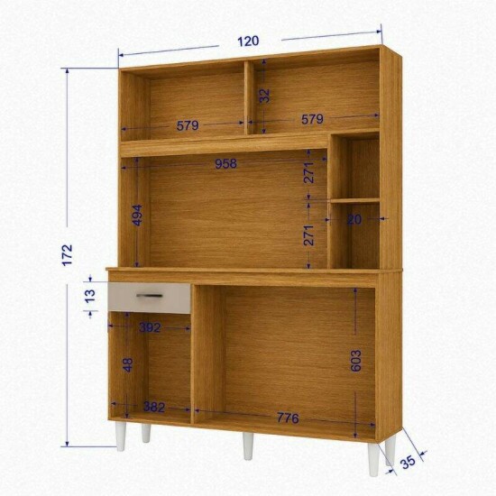 Kit de Cozinha 1,20m Duda Cinamomo/Off 5 Portas 1 Gaveta - Poquema