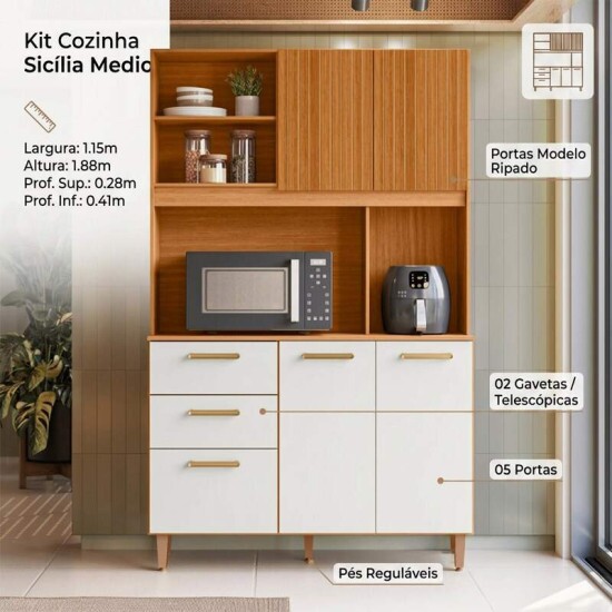 Kit Sicilia M�dio 1.15m Freij�/Off C/Portas Ripada/Frersada - Poliman