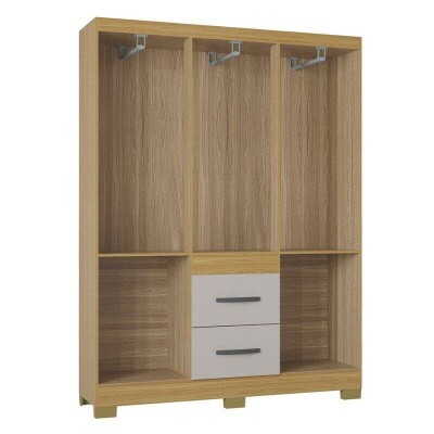 Roupeiro Solteiro Mil�o 1.35m Damasco/Off Ripado 6 Portas 2 Gavetas C/P�s - Poquema