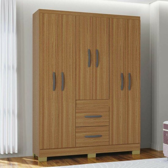 Guarda-roupa Solteiro 1,35m Mil�o Cinamomo 6 Portas 2 Gavetas com P�s - Poquema