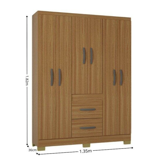 Guarda-roupa Solteiro 1,35m Mil�o Cinamomo 6 Portas 2 Gavetas com P�s - Poquema