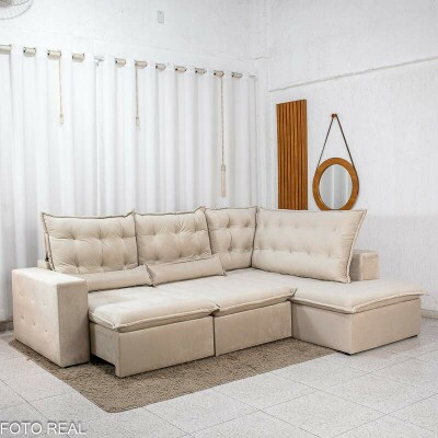 Sof� de Canto Retr�til Reclin�vel Napoles 2.75m Veludo Bege