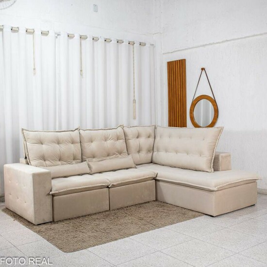 Sof� de Canto Retr�til Reclin�vel N�poles 2.75m Veludo Bege