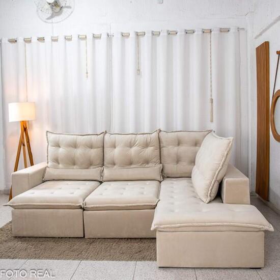 Sof� de Canto Retr�til Reclin�vel N�poles 2.75m Veludo Bege