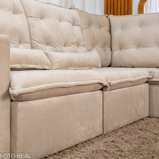 Sof� de Canto Retr�til Reclin�vel N�poles 2.75m Veludo Bege