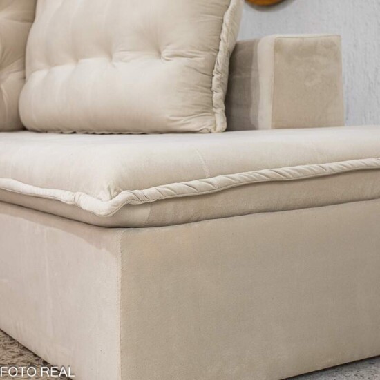 Sof� de Canto Retr�til Reclin�vel N�poles 2.75m Veludo Bege