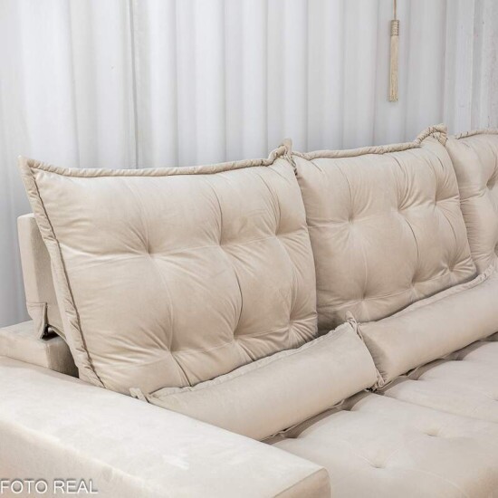 Sof� de Canto Retr�til Reclin�vel N�poles 2.75m Veludo Bege