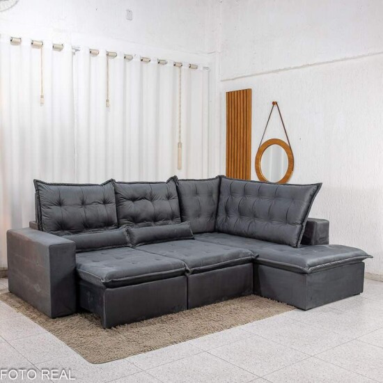 Sof� de Canto Retr�til Reclin�vel N�poles 2.75m Veludo Grafite 213/05