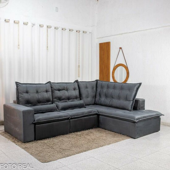 Sof� de Canto Retr�til Reclin�vel N�poles 2.75m Veludo Grafite 213/05