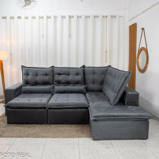 Sof� de Canto Retr�til Reclin�vel N�poles 2.75m Veludo Grafite 213/05