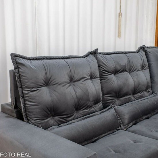 Sof� de Canto Retr�til Reclin�vel N�poles 2.75m Veludo Grafite 213/05