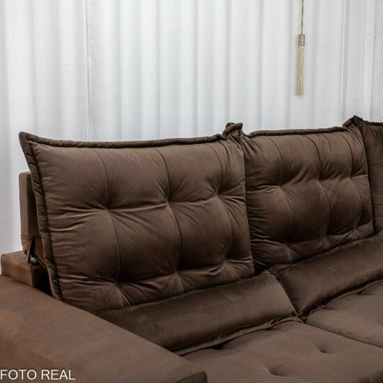 Sof� de Canto Retr�til Reclin�vel N�poles 2.75m Veludo Marrom 204/06