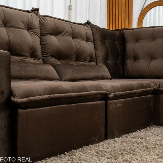 Sof� de Canto Retr�til Reclin�vel N�poles 2.75m Veludo Marrom 204/06