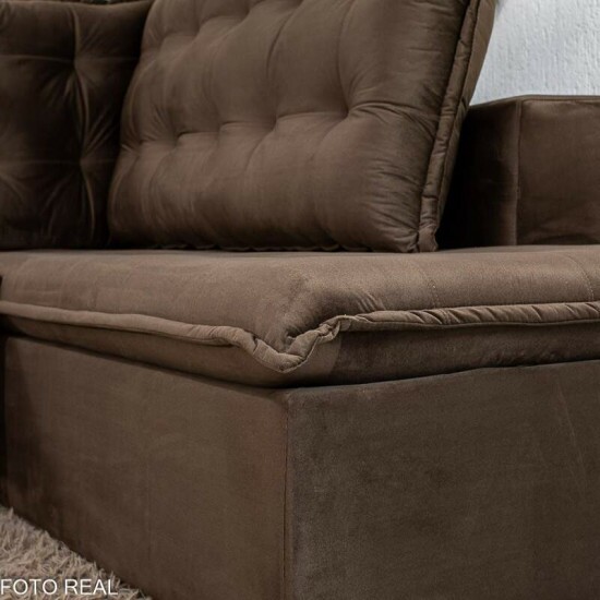 Sof� de Canto Retr�til Reclin�vel N�poles 2.75m Veludo Marrom 204/06