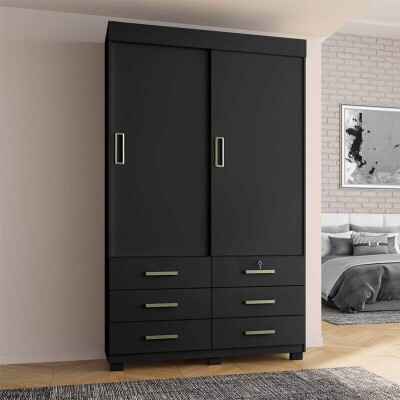 Guarda-roupa Solteiro 1,21m B�zios Preto 2 Portas 6 Gavetas - Rud Rack