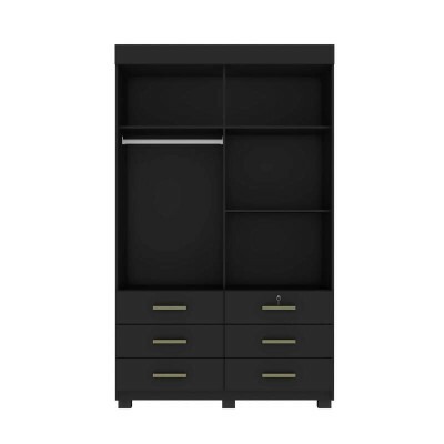 Guarda-roupa Solteiro 1,21m B�zios Preto 2 Portas 6 Gavetas - Rud Rack