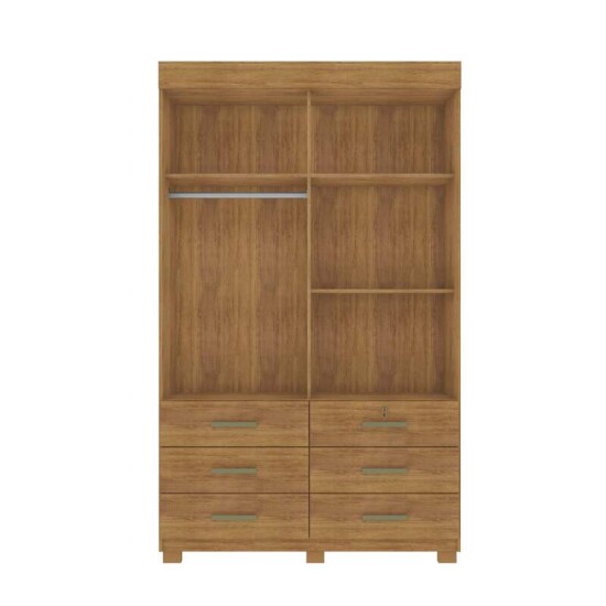 Guarda-roupa Solteiro B�zios 1.21m Cedro/Areia C/Espelho 2 Ports 6 Gavetas - Rud Rack