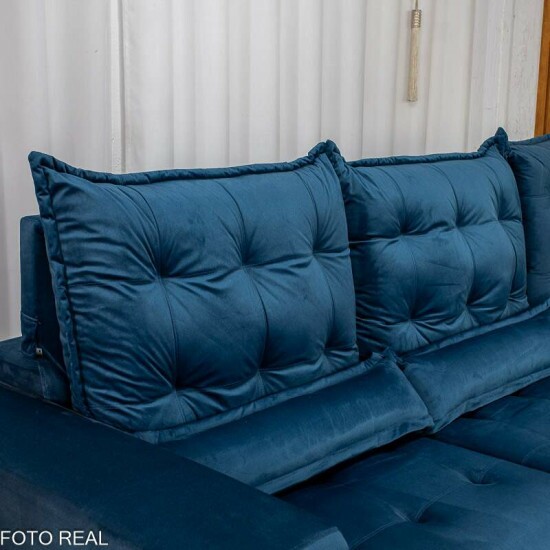 Sof� de Canto Retr�til Reclin�vel N�poles 2.75 m Veludo Azul 205/12