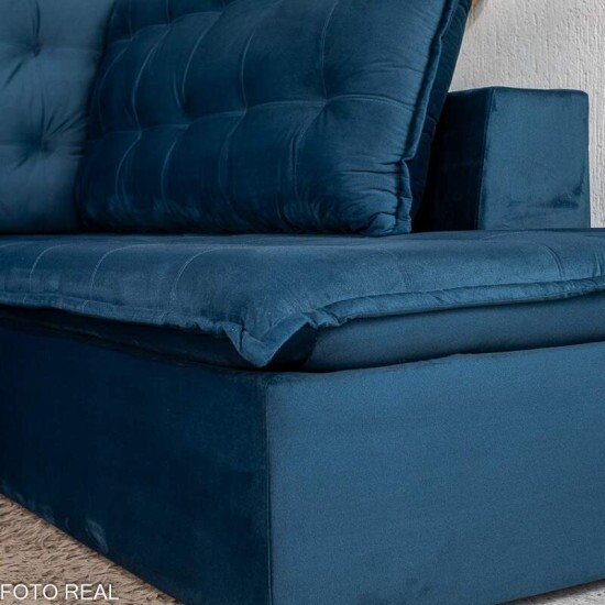 Sof� de Canto Retr�til Reclin�vel N�poles 2.75 m Veludo Azul 205/12