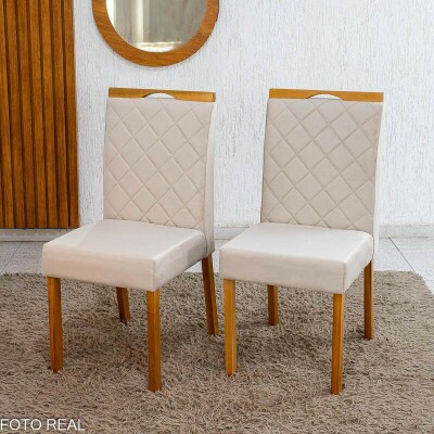 Caixa 2 Cadeiras Diamante Jolie Veludo Bege 100 Estrutura Madeira WM Decor - Entregue Montada