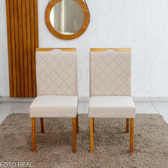 Caixa 2 Cadeiras Diamante Jolie Veludo Bege 100 Estrutura Madeira WM Decor - Entregue Montada