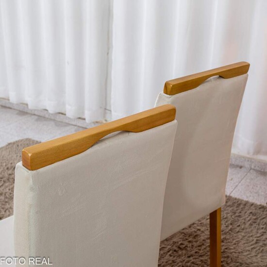Caixa 2 Cadeiras Diamante Jolie Veludo Bege 100 Estrutura Madeira WM Decor - Entregue Montada