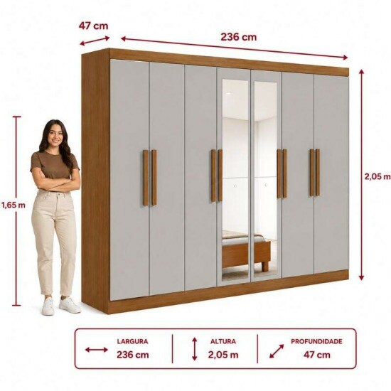 Guarda-roupa Andara Am�ndoa Clean/Off C/Espelho 8 Portas 4 Gavetas Larg. 2.36m - Lopas
