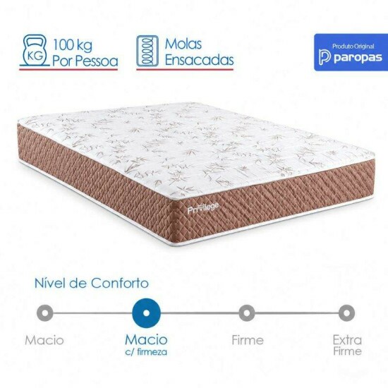 Colch�o Casal Molas Ensacadas Privilege Paropas 138x188x23 cm | Suporta at� 200kg