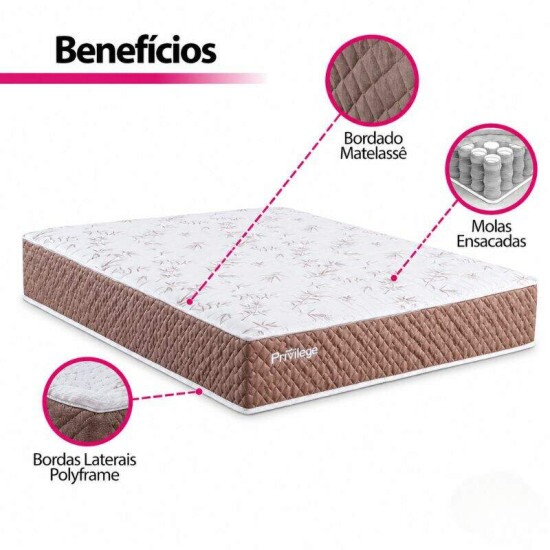 Colch�o Casal Molas Ensacadas Privilege Paropas 138x188x23 cm | Suporta at� 200kg