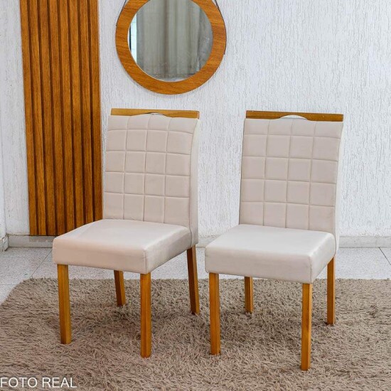 Caixa 2 Cadeiras Roma Jolie Veludo Bege 100 Estrutura Madeira WM Decor - Entregue Montada
