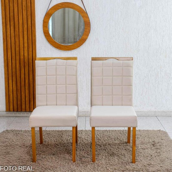 Caixa 2 Cadeiras Roma Jolie Veludo Bege 100 Estrutura Madeira WM Decor - Entregue Montada