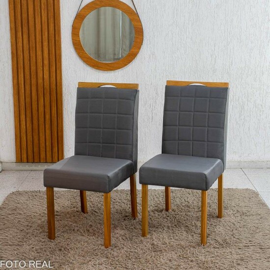 Caixa 2 Cadeiras Roma Jolie Veludo Grafite 102 Madeira WM Decor - Entregue Montada