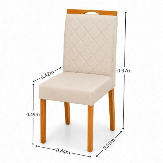 Mesa de Jantar Sintonia 120x80 Tampo Vidro Off Base Am�ndoa/Off - Lopas + 4 Cadeiras Diamante Jolie Veludo Bege 100 Madeira WM Decor - Entregue Montada