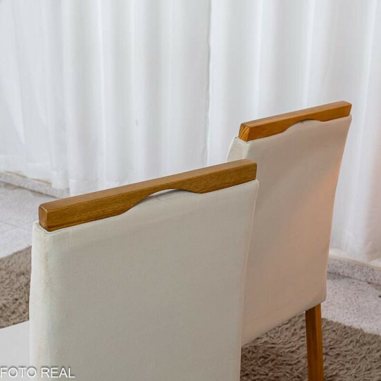 Mesa de Jantar Sintonia 120x80 Tampo Vidro Off Base Am�ndoa/Off Lopas + 4 Cadeiras Roma Jolie Veludo Bege 100 WM Decor - Entregue Montada