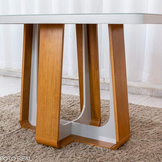 Mesa de Jantar Sintonia 120x80 Tampo Vidro Off Base Am�ndoa/Off Lopas + 4 Cadeiras Roma Jolie Veludo Bege 100 WM Decor - Entregue Montada