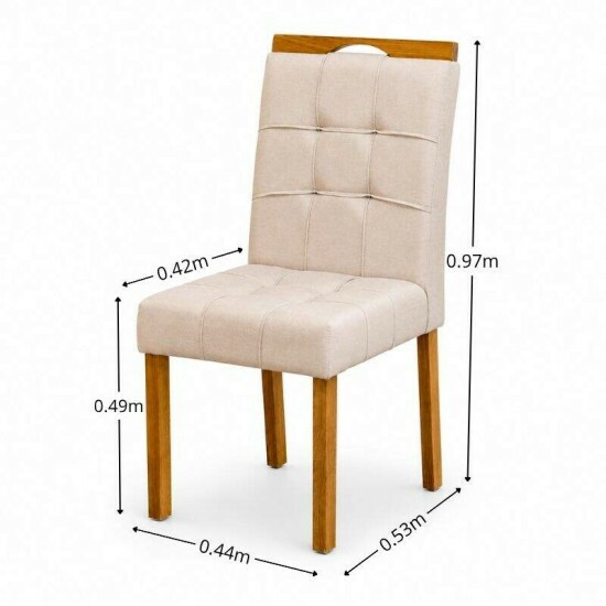 Mesa de Jantar Sintonia 120x80 Tampo Vidro Off Base Am�ndoa/Off - Lopas + 4 Cadeiras Sophia Linho Bege 200 Madeira WM Decor - Entregue Montada