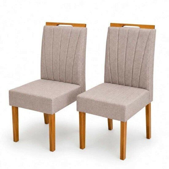 Mesa de Jantar Sintonia 120x80 Tampo Vidro Off Base Am�ndoa Off Lopas + 4 Cadeiras Gabi Linho Marrom Bom Lar - Entregue Montada