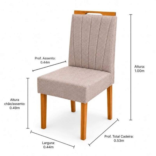 Mesa de Jantar Sintonia 120x80 Tampo Vidro Off Base Am�ndoa Off Lopas + 4 Cadeiras Gabi Linho Marrom Bom Lar - Entregue Montada