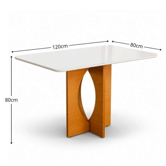 Mesa de Jantar Madrid 120x80 Vidro Off Base MDF Minas Plac + 4 Cadeiras Gabi Linho Bege Claro A Bom Lar - Entregue Montada