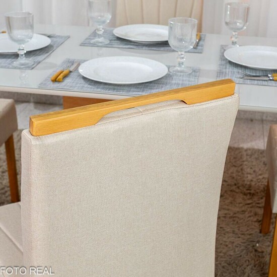 Mesa de Jantar Madrid 120x80 Vidro Off Base MDF Minas Plac + 4 Cadeiras Gabi Linho Bege Claro A Bom Lar - Entregue Montada