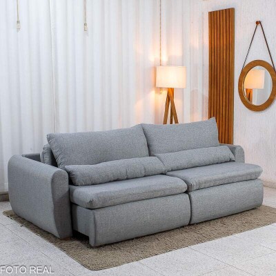 Sof� Retr�til Reclin�vel Meriva 2.30m Linho Cinza Claro - Sem Caixa