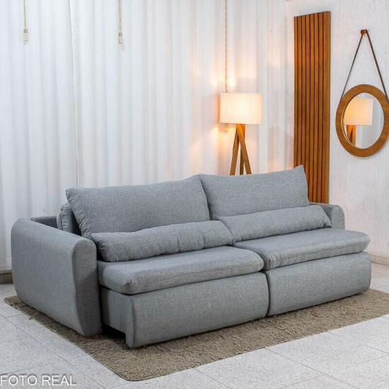 Sof� Retr�til Reclin�vel Meriva 2,30m Linho Cinza Claro - Sem Caixa